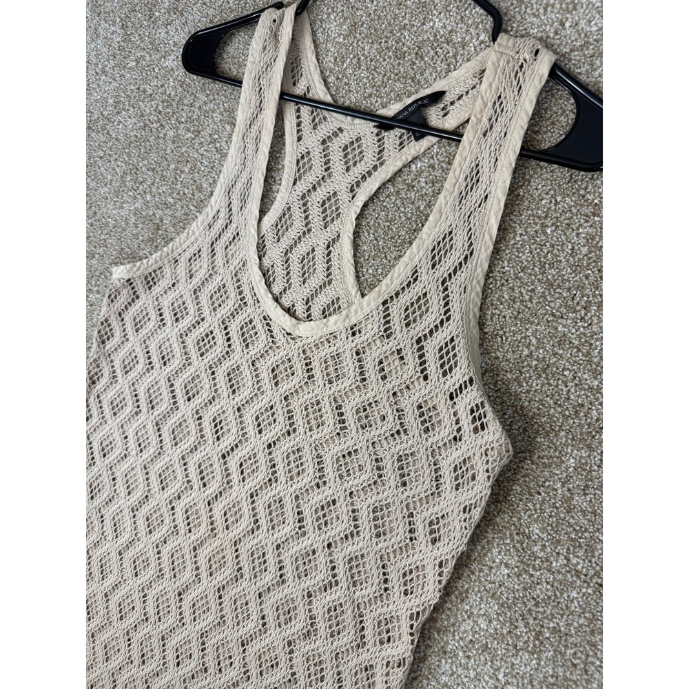 Banana Republic Womens Beige Knit Tank Top Crochet Racerback‎ M Boho Festival
